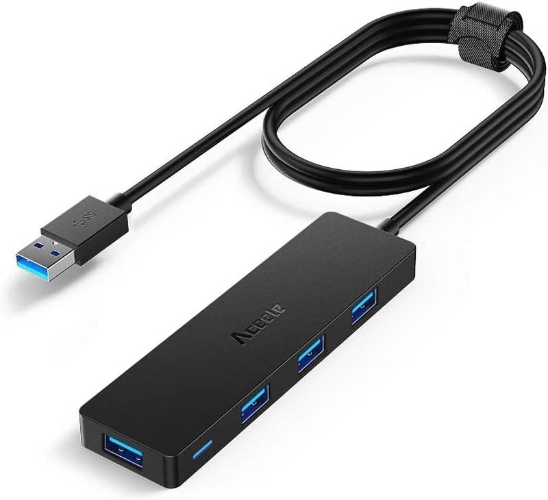 Aceele USB Hub 3.0 Splitter with 4ft Extension Long Cable Cord, 4-Port Ultra-Slim Multiport Expander for Desktop Computer PC, Laptop, Chromebook, Mac mini, iMac, PS4, Flash Drive Data and More - Image 1